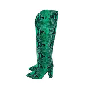 Paris Texas Tall Boots Green Snake Print Leather Tall Boots 35 EU New $865